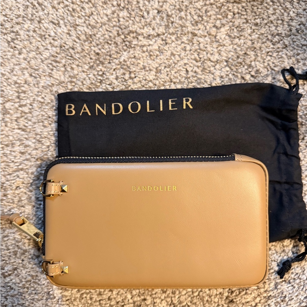 Bandolier Camel Leather Wallet with Gold Accents